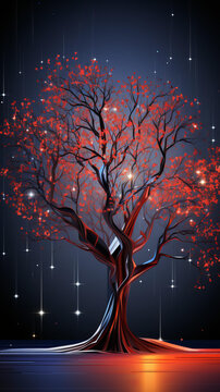 一顆紅樹在夜空下閃耀