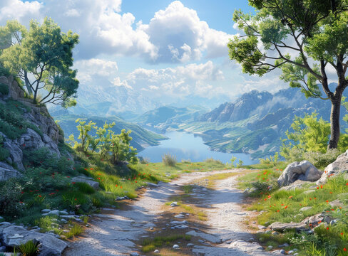 奇幻山湖的AI圖片