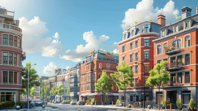 阿姆斯特丹街道兩側(cè)的住宅建筑