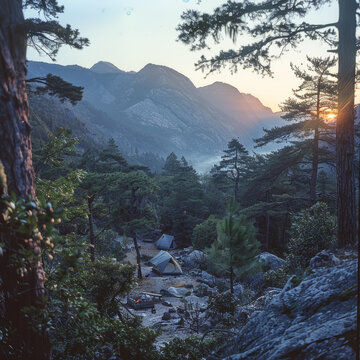 山區(qū)露營的AI圖片