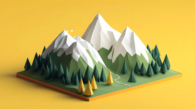 低多邊形山脈景觀，雪峰