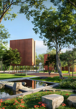 現(xiàn)代建筑設(shè)計(jì)，水景花園