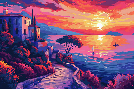 地中海港口夕陽