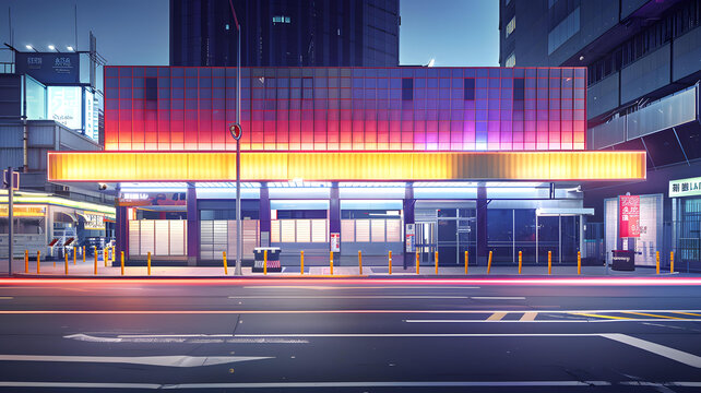 夜晚城市街道的霓虹燈