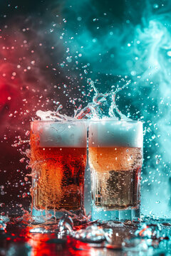 啤酒與泡沫飛濺的啤酒杯