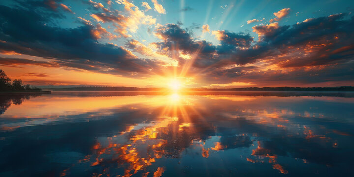 寧靜的湖泊夕照