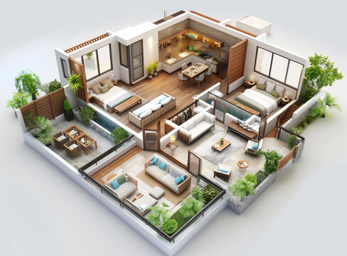 3D 等軸測房屋平面圖