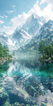 山湖樹林風景