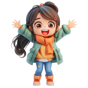 [免摳素材]卡通女孩快樂的秋天