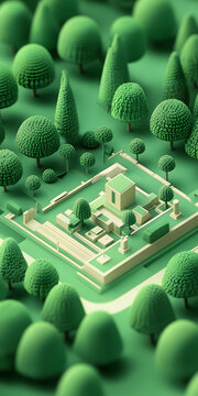 極簡風(fēng)格綠色房屋3D