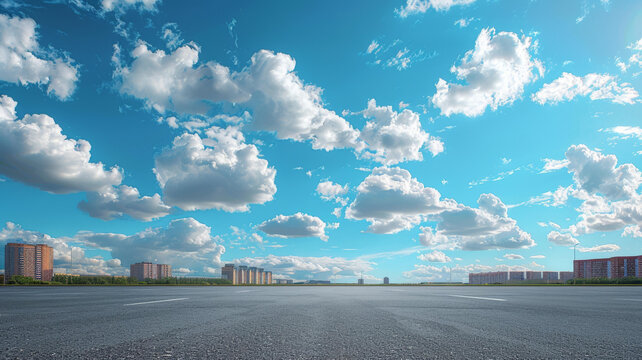 空曠的柏油馬路上空有白云和藍天