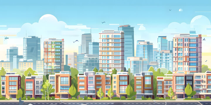 現(xiàn)代城市天際線建筑樹木