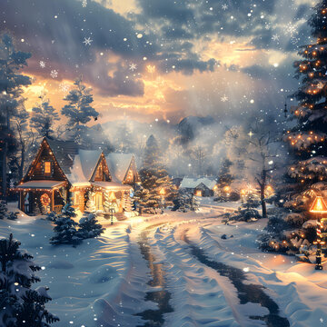 圣誕節(jié)的雪夜小鎮(zhèn)