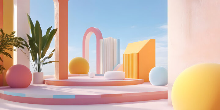 幾何圖形和彩色物體構(gòu)成的抽象3D背景