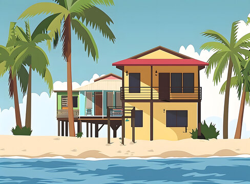 熱帶海灘上的房屋