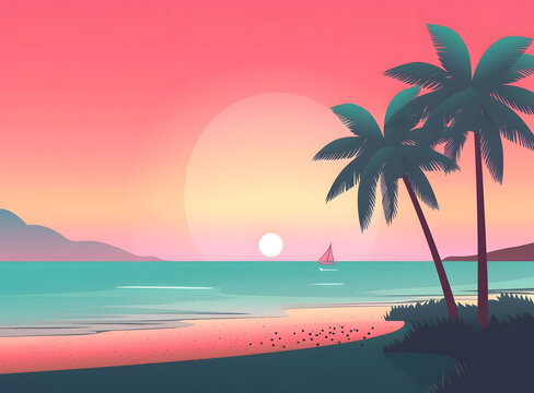 熱帶沙灘日落風(fēng)景