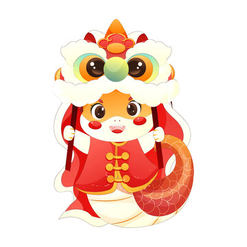 國潮風(fēng)手繪蛇年舞獅元素