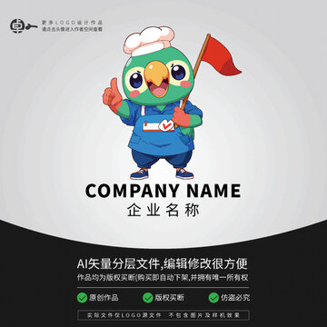 小鸚鵡小紅旗可愛卡通LOGO