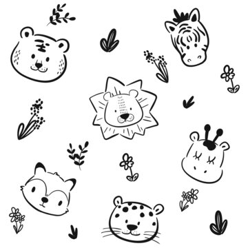 卡通手繪草原動(dòng)物頭像簡(jiǎn)筆畫(huà)