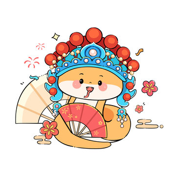 蛇年幸福手繪矢量插畫