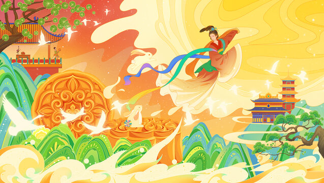中秋節(jié)嫦娥奔月賀圖