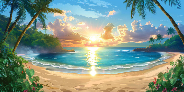 夕陽下的熱帶海灘