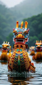 龍舟競(jìng)渡龍頭威武霸氣乘風(fēng)破浪氣勢(shì)如虹
