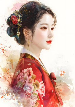 身穿韓國傳統(tǒng)服飾的美麗韓國女性