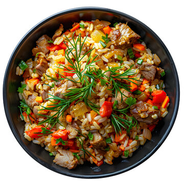 [免摳素材]黑碗里的豬肉燉飯配蔬菜