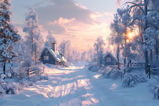 冬日雪景小屋