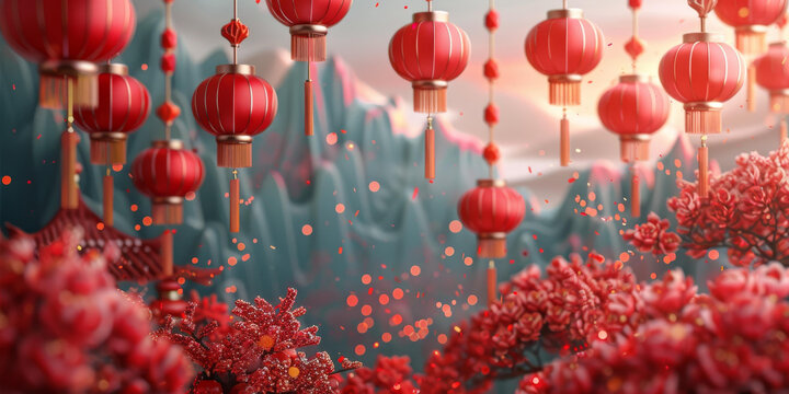 中國新年紅燈籠與梅花