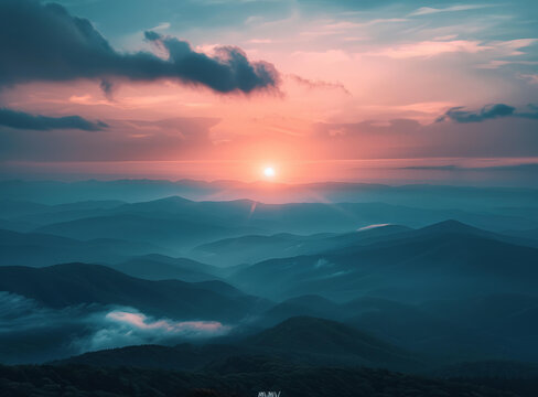 夕陽下的藍(lán)嶺山脈
