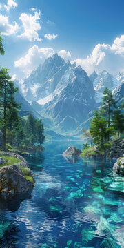 寧靜的山間湖泊風景
