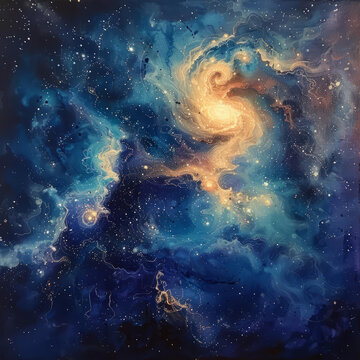 藍色星云丙烯畫