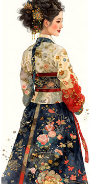身著傳統(tǒng)韓服的優(yōu)雅女性