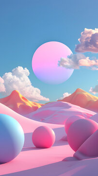 夢幻粉色星球景觀3D渲染