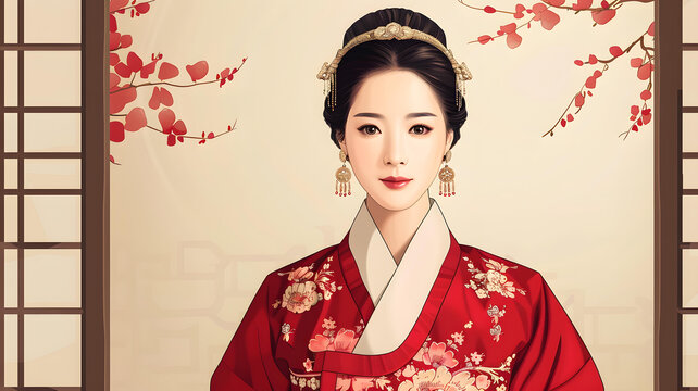 身著傳統(tǒng)韓服的美麗亞洲女性