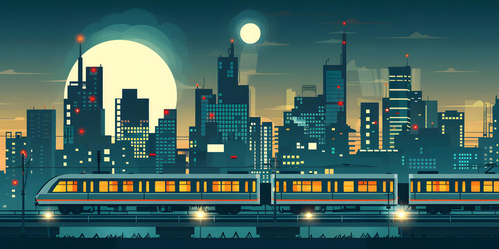 夜幕下穿梭城市的高鐵