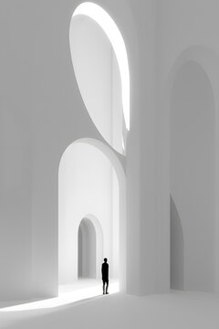 白色拱形建筑室內(nèi)，人物剪影