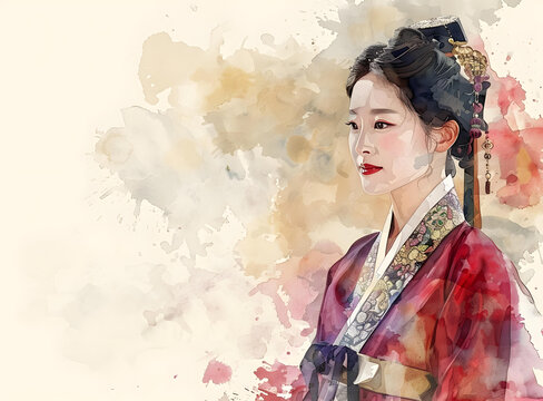 身穿韓國傳統(tǒng)服飾的韓國女性的插圖