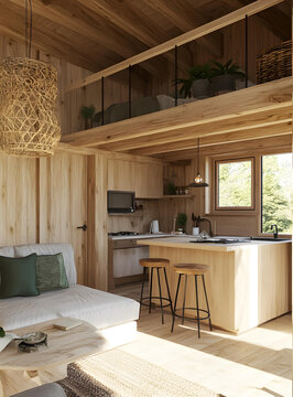 現(xiàn)代木質(zhì)小屋內(nèi)飾設(shè)計(jì)帶閣樓