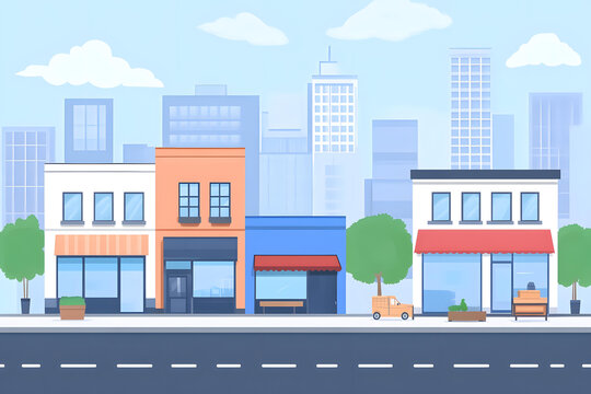 卡通城市街景店鋪建筑