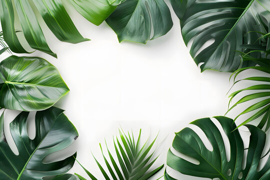白色背景上的熱帶綠葉邊框