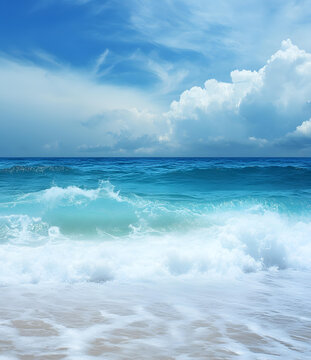 海浪拍打沙灘的海景圖片