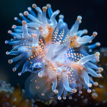 水下拍攝的生物發(fā)光水母的特寫鏡頭