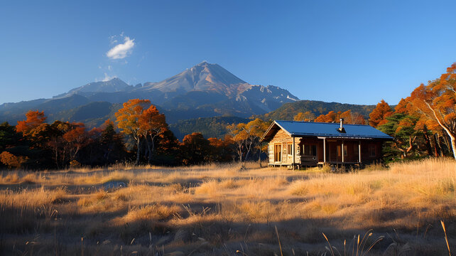 秋日山間小屋