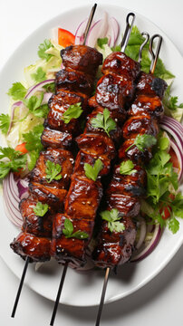 烤豬肉串配蔬菜