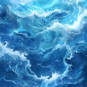 水彩：藍(lán)白交織的海浪