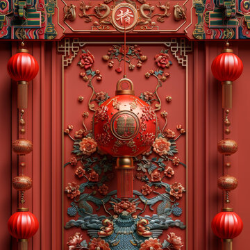 3D立體中國風(fēng)燈籠墻飾浮雕