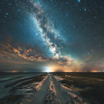 鄉(xiāng)村公路在星空下的夜晚